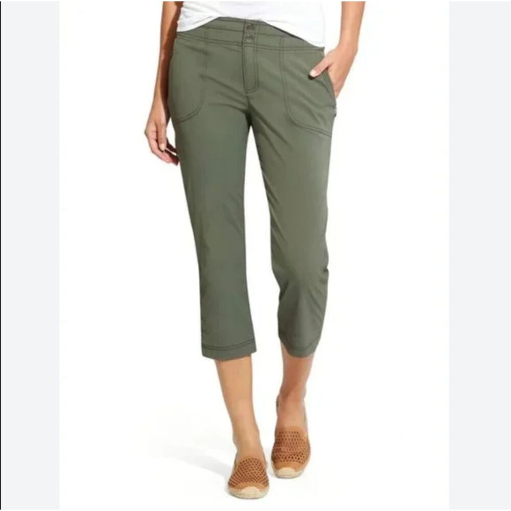 Athleta Women's 2 Trekkie Capri Pants Olive Green Athleisure Hiking EUC